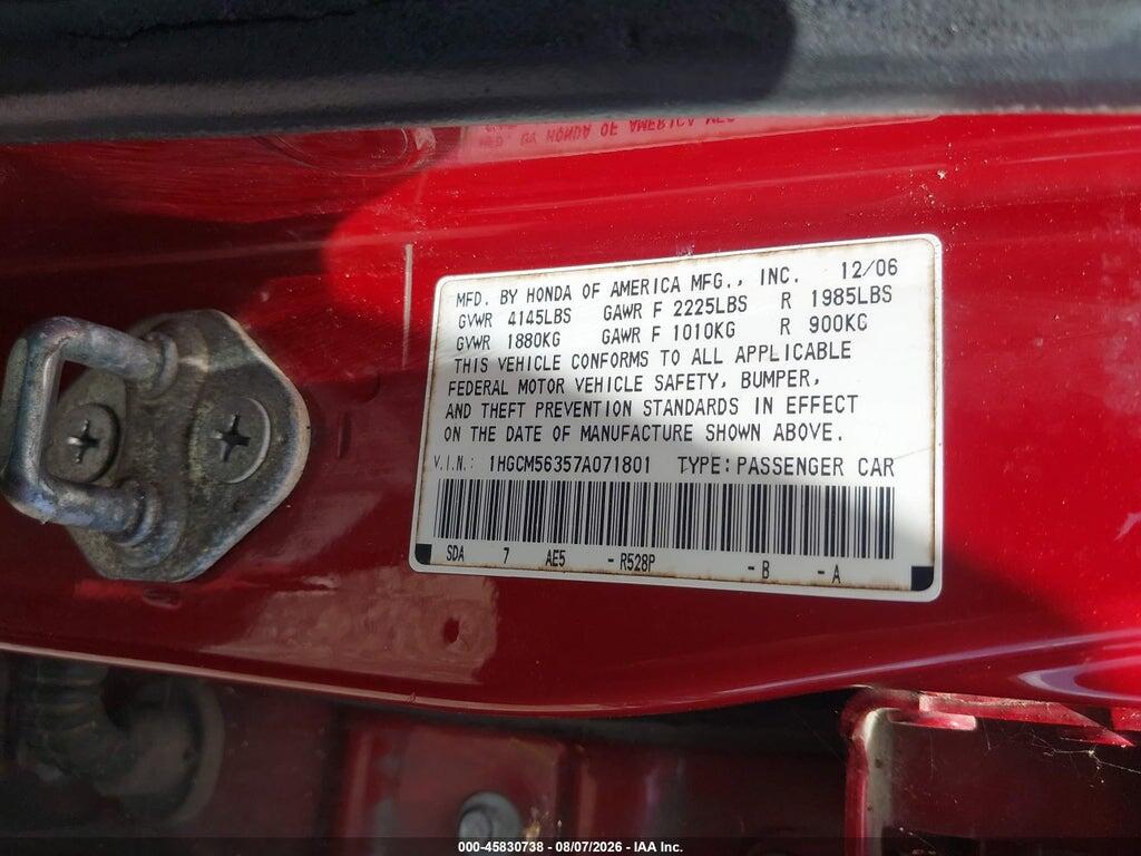 1HGCM56357A071801 2007 HONDA ACCORD photo no. 9
