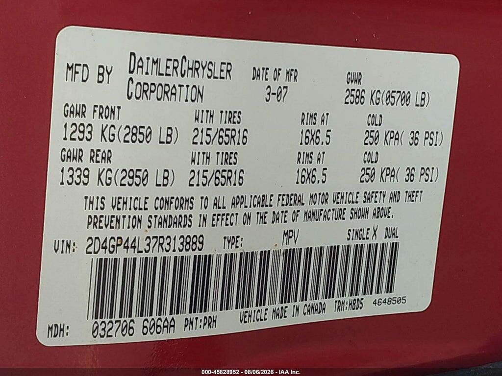 2D4GP44L37R313889 2007 DODGE GRAND CARAVAN photo no. 9