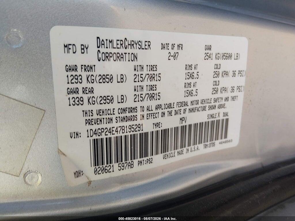 1D4GP24E47B195291 2007 DODGE GRAND CARAVAN photo no. 9