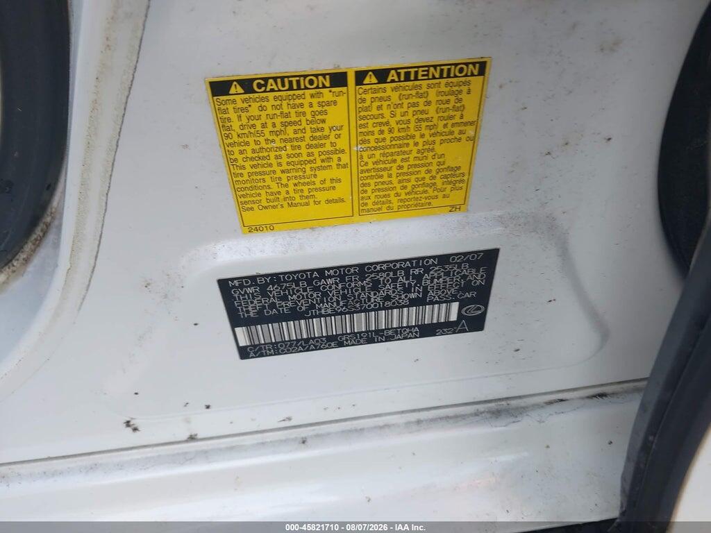 JTHBE96S370018038 2007 LEXUS GS 350 photo no. 9