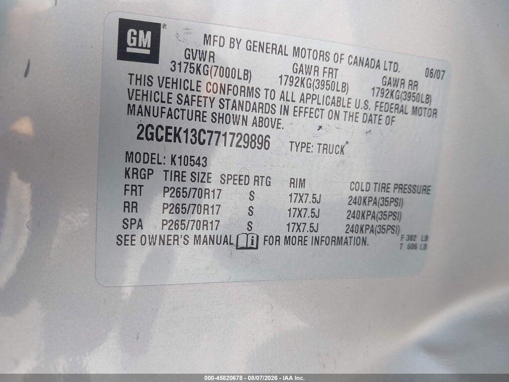 2GCEK13C771729896 2007 CHEVROLET SILVERADO 1500 photo no. 9