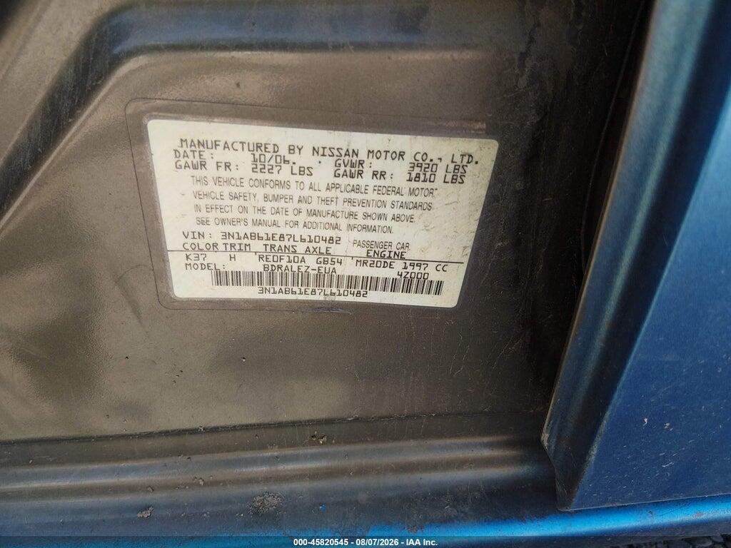 3N1AB61E87L610482 2007 NISSAN SENTRA photo no. 9