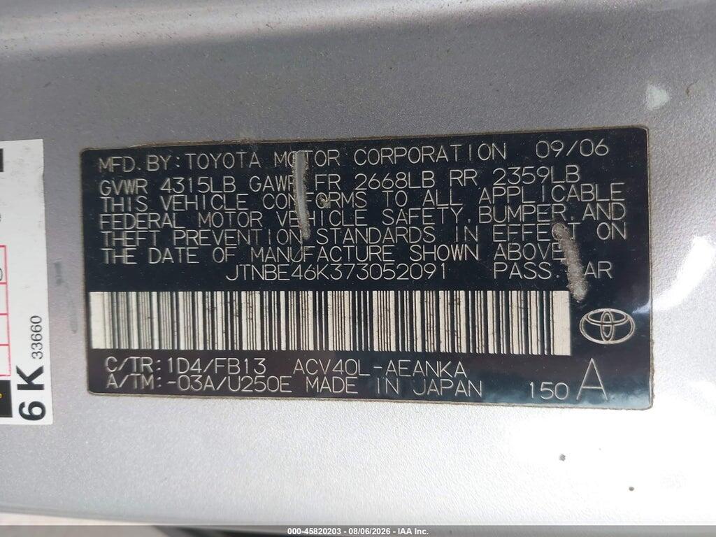 JTNBE46K373052091 2007 TOYOTA CAMRY photo no. 9