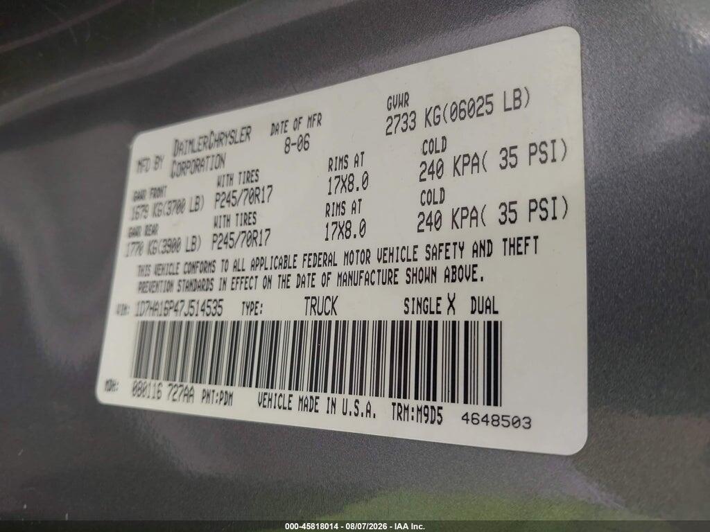 1D7HA16P47J514535 2007 DODGE RAM 1500 photo no. 9