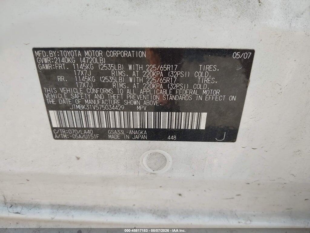 JTMBK31V575034429 2007 TOYOTA RAV4 photo no. 9
