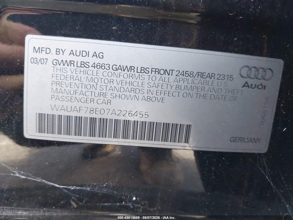 WAUAF78E07A226455 2007 AUDI A4 photo no. 9