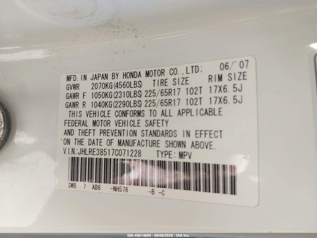 JHLRE38517C071228 2007 HONDA CR-V photo no. 9