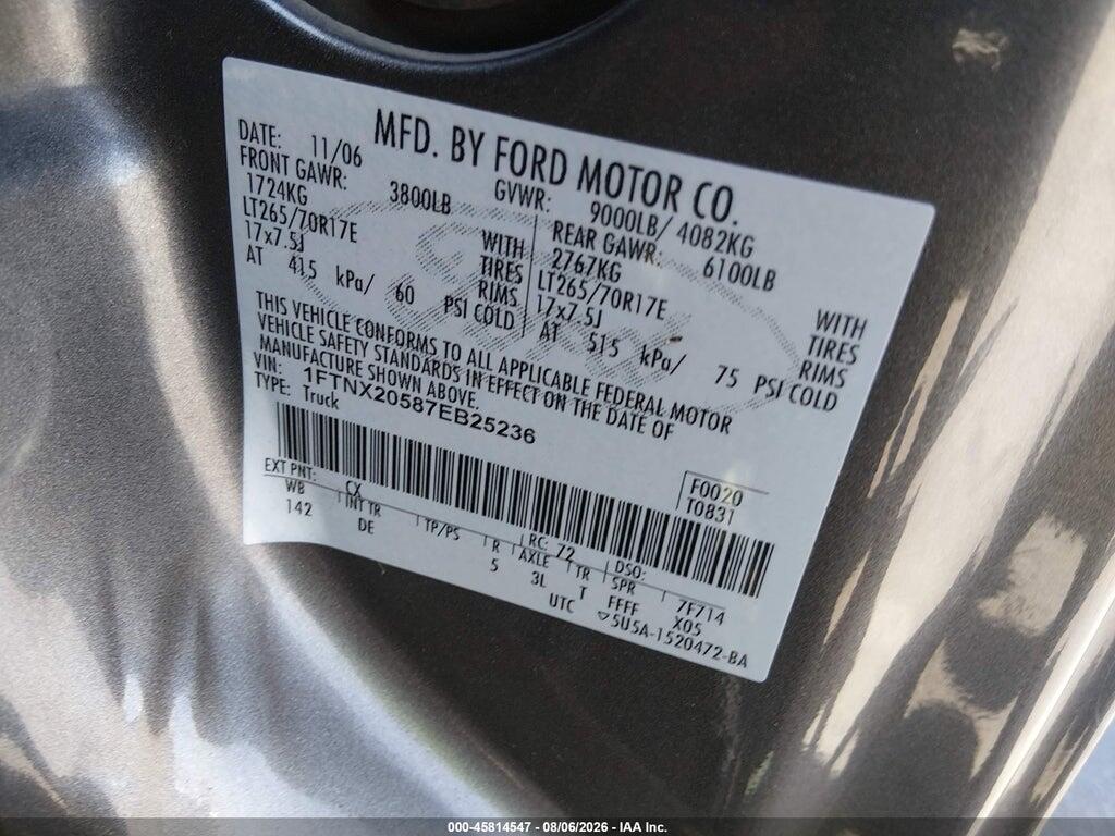 1FTNX20587EB25236 2007 FORD F-250 photo no. 9