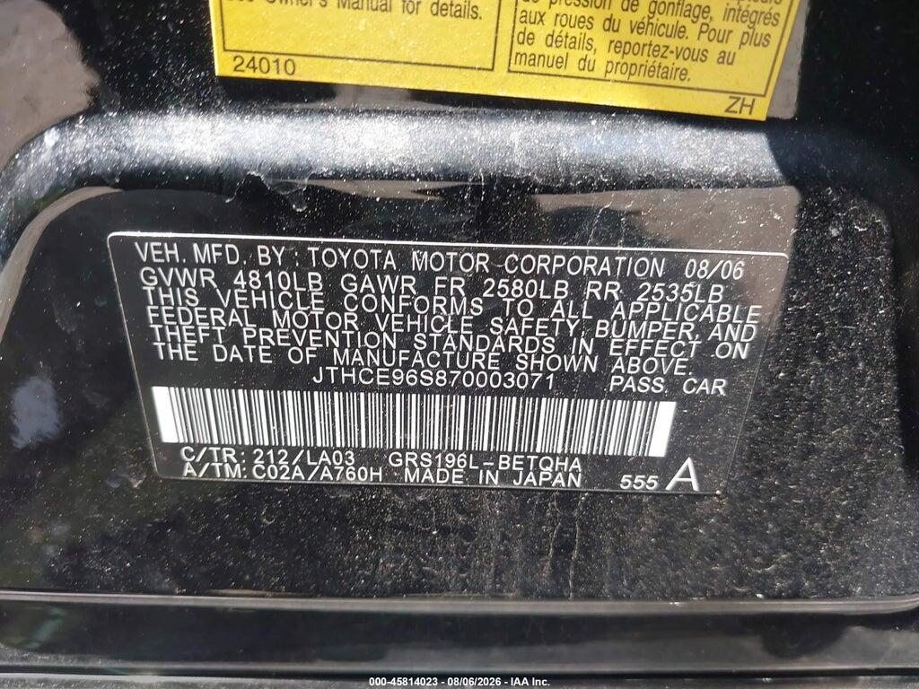JTHCE96S870003071 2007 LEXUS GS 350 photo no. 9