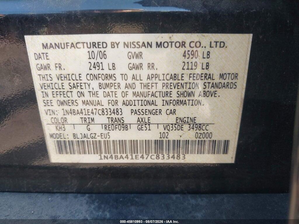 1N4BA41E47C833483 2007 NISSAN MAXIMA photo no. 9