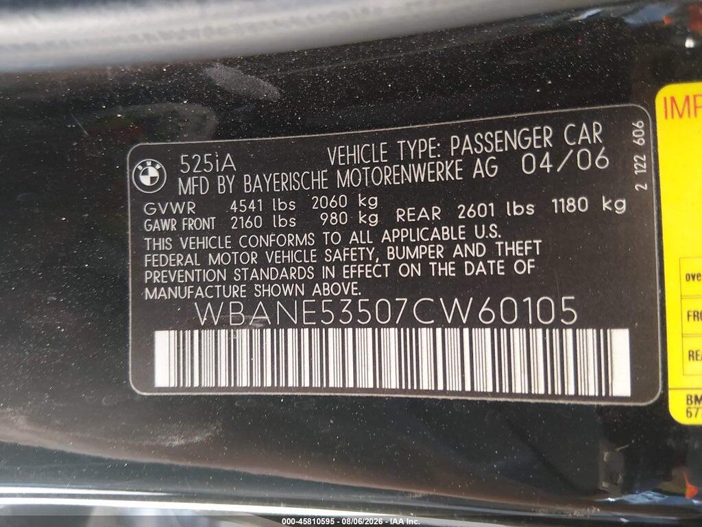 WBANE53507CW60105 2007 BMW 525I photo no. 9