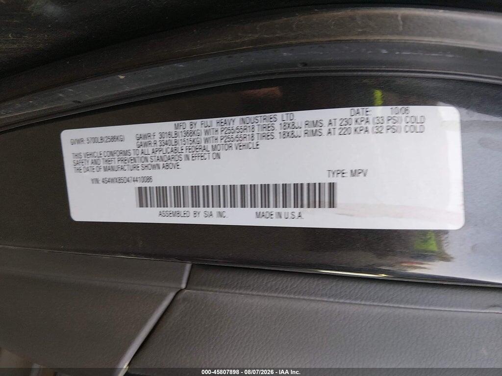 4S4WX85D474410086 2007 SUBARU B9 TRIBECA photo no. 9