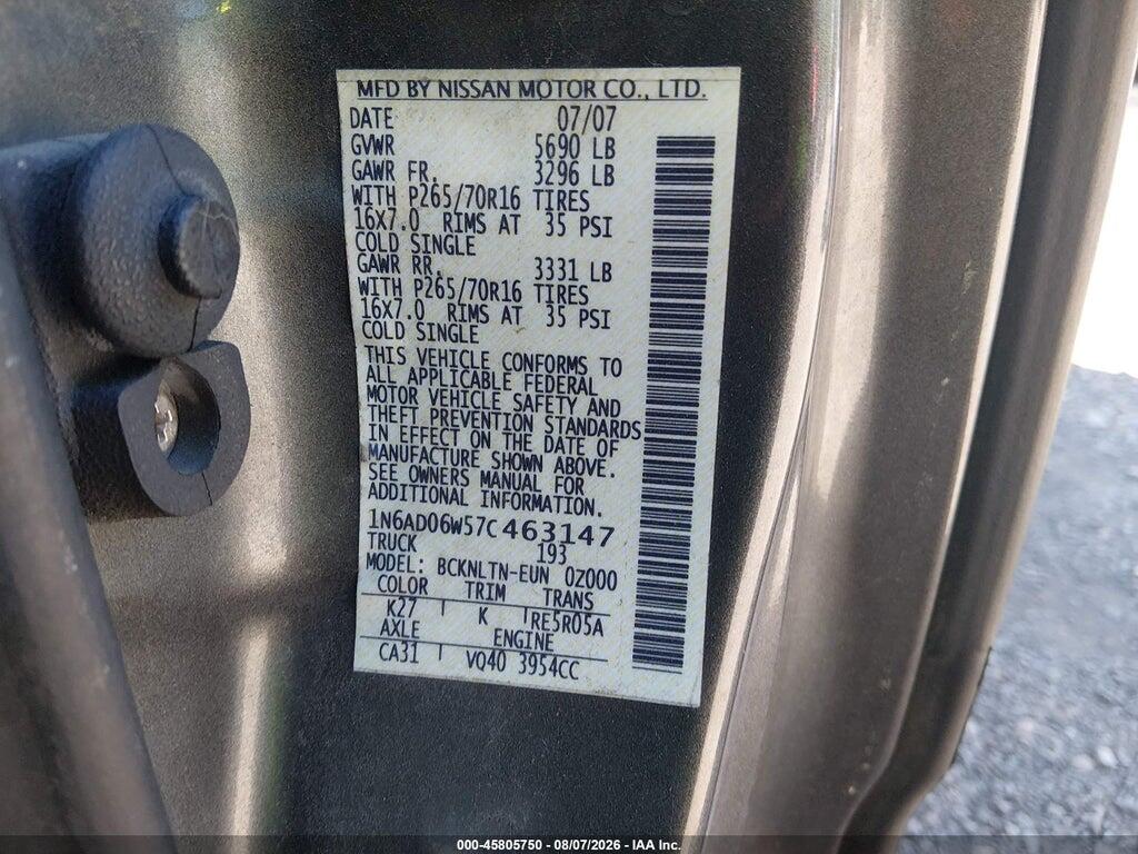 1N6AD06W57C463147 2007 NISSAN FRONTIER photo no. 9