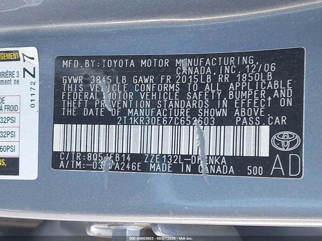2T1KR30E67C652603 2007 TOYOTA MATRIX photo no. 9
