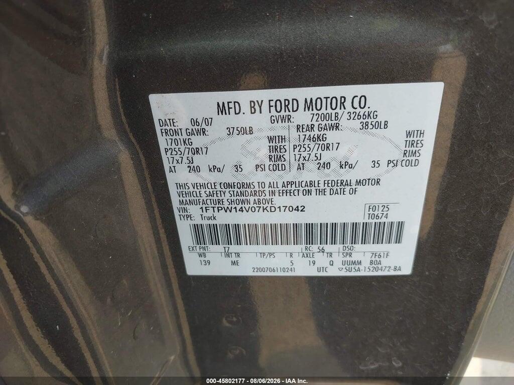 1FTPW14V07KD17042 2007 FORD F-150 photo no. 9