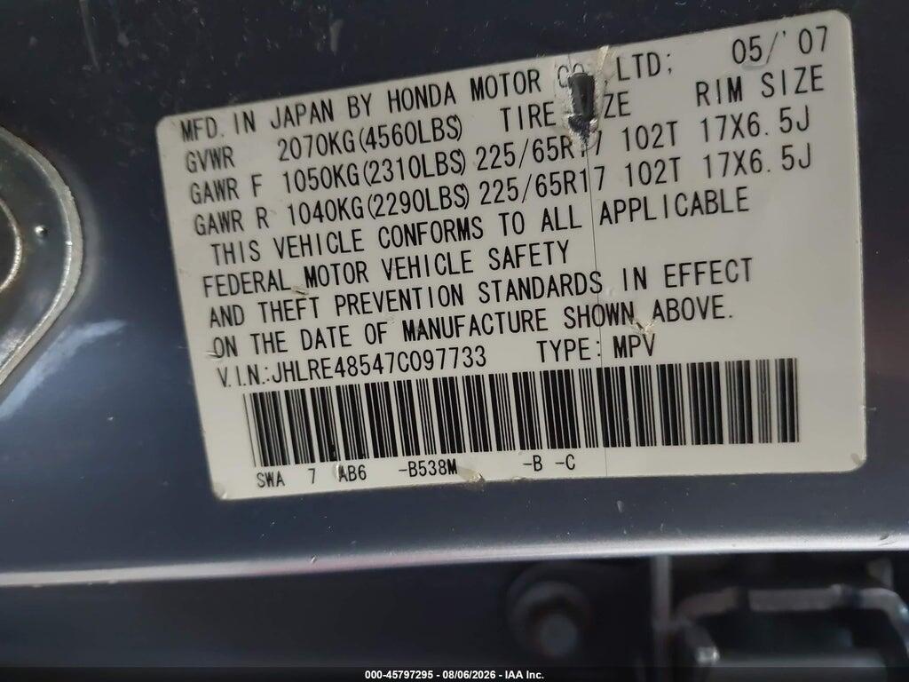 JHLRE48547C097733 2007 HONDA CR-V photo no. 9