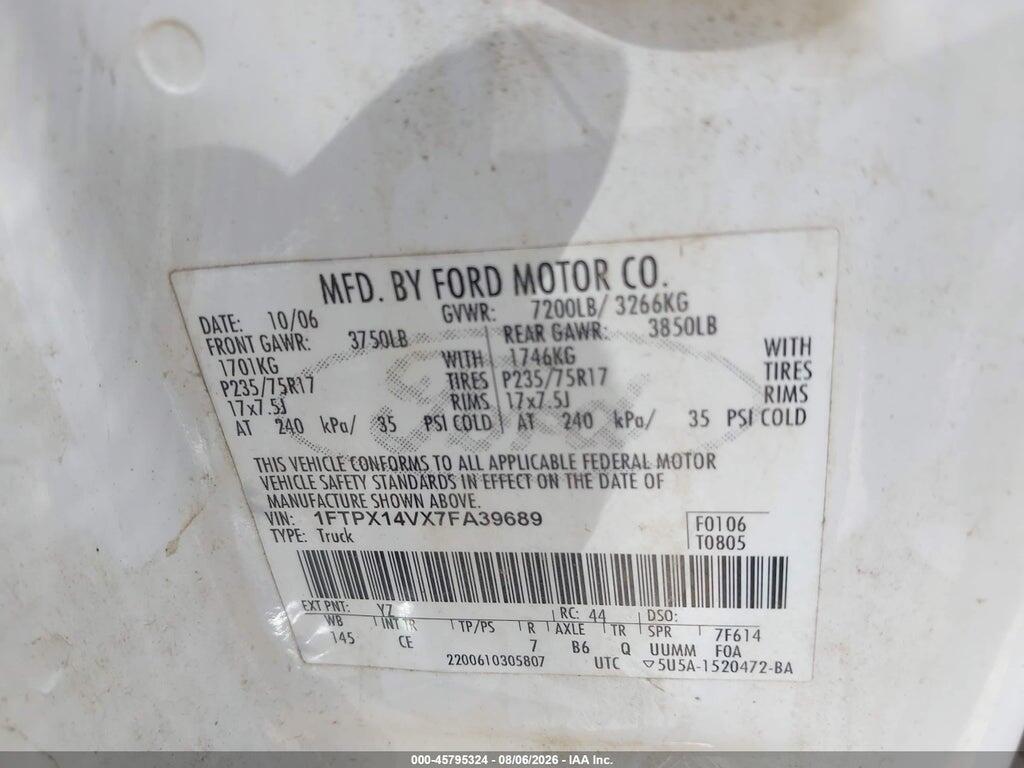 1FTPX14VX7FA39689 2007 FORD F-150 photo no. 9