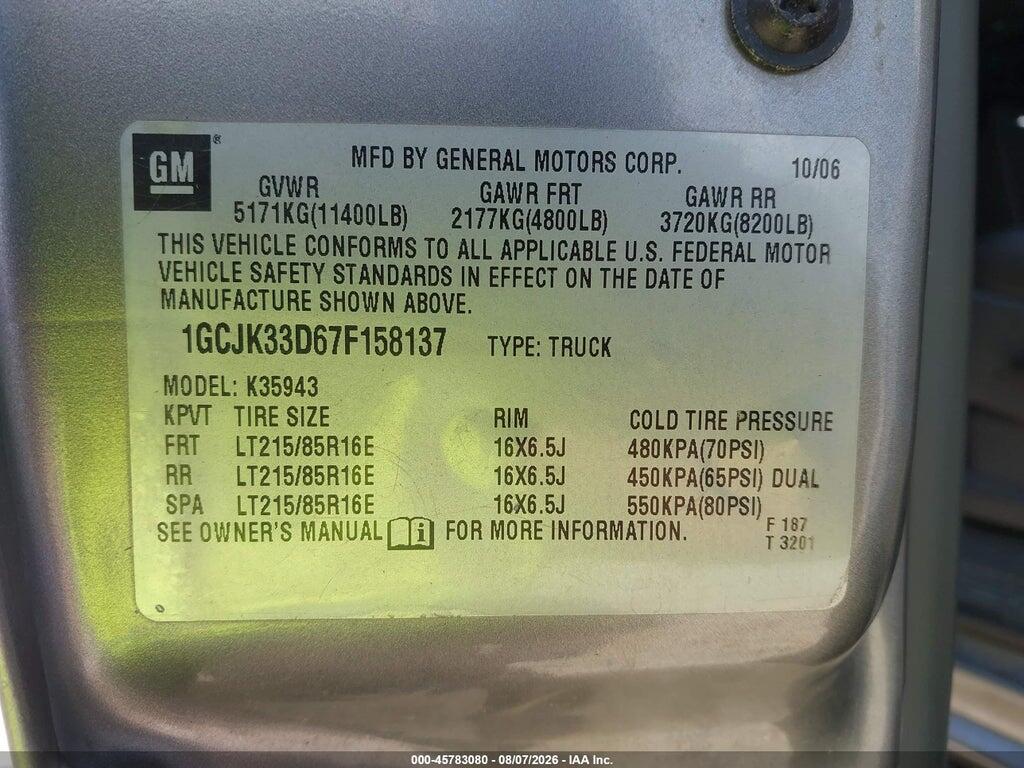 1GCJK33D67F158137 2007 CHEVROLET SILVERADO 3500 CLASSIC photo no. 8