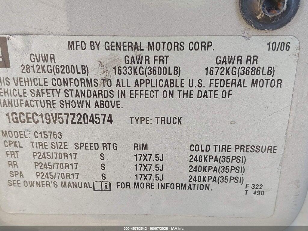 1GCEC19V57Z204574 2007 CHEVROLET SILVERADO 1500 CLASSIC photo no. 9