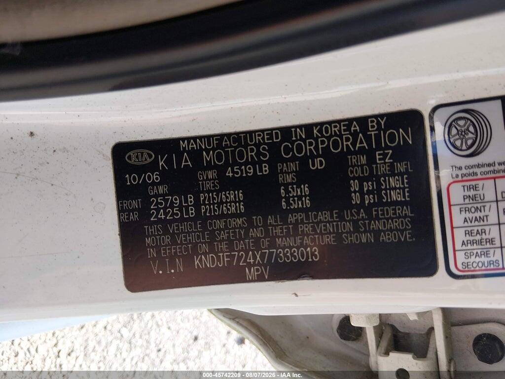 KNDJF724X77333013 2007 KIA SPORTAGE photo no. 9