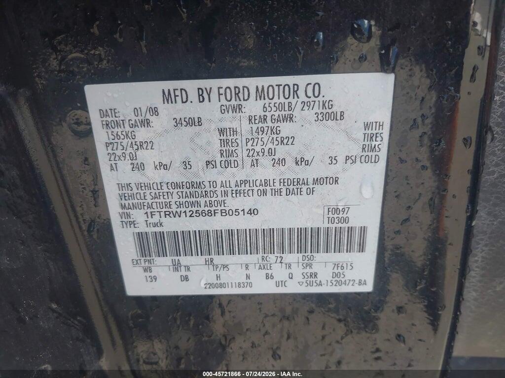 1FTRW12568FB05140 2008 FORD F-150 photo no. 9
