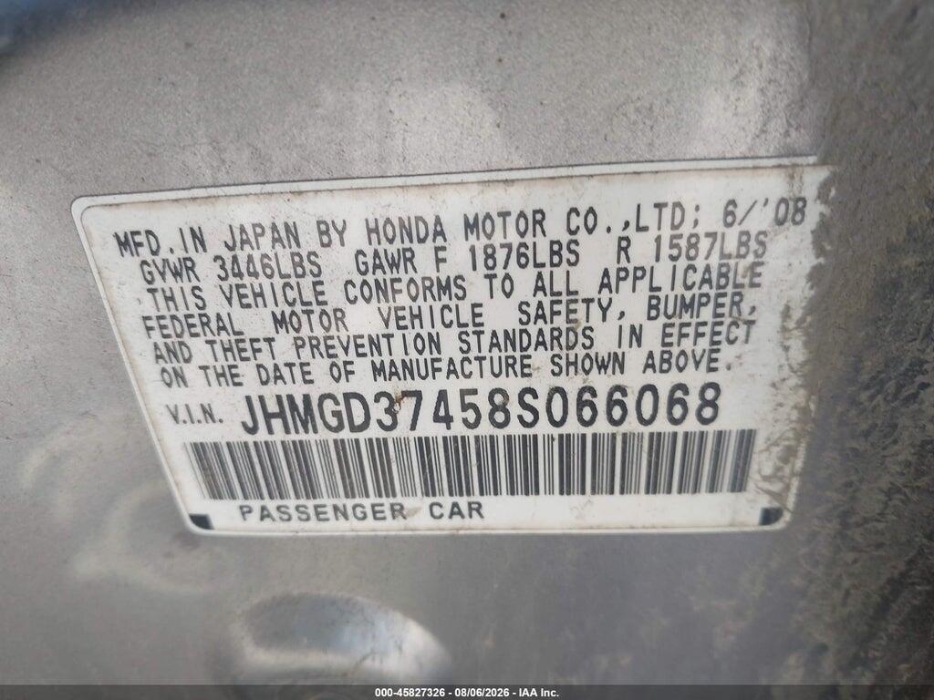 JHMGD37458S066068 2008 HONDA FIT photo no. 9