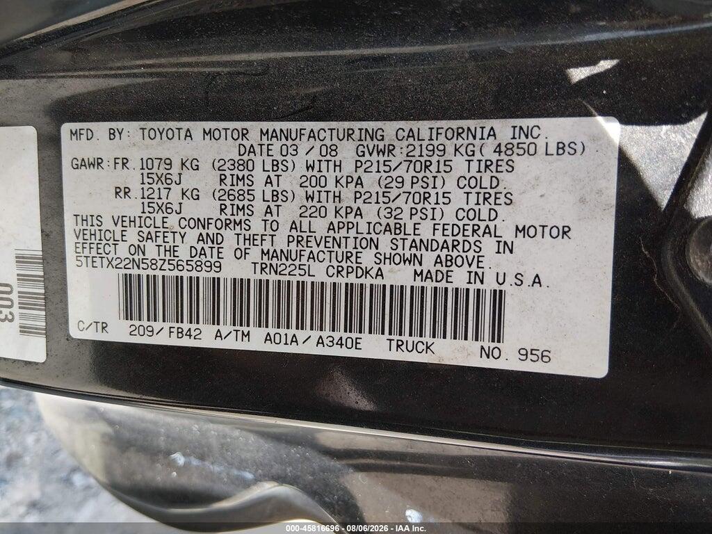 5TETX22N58Z565899 2008 TOYOTA TACOMA photo no. 9