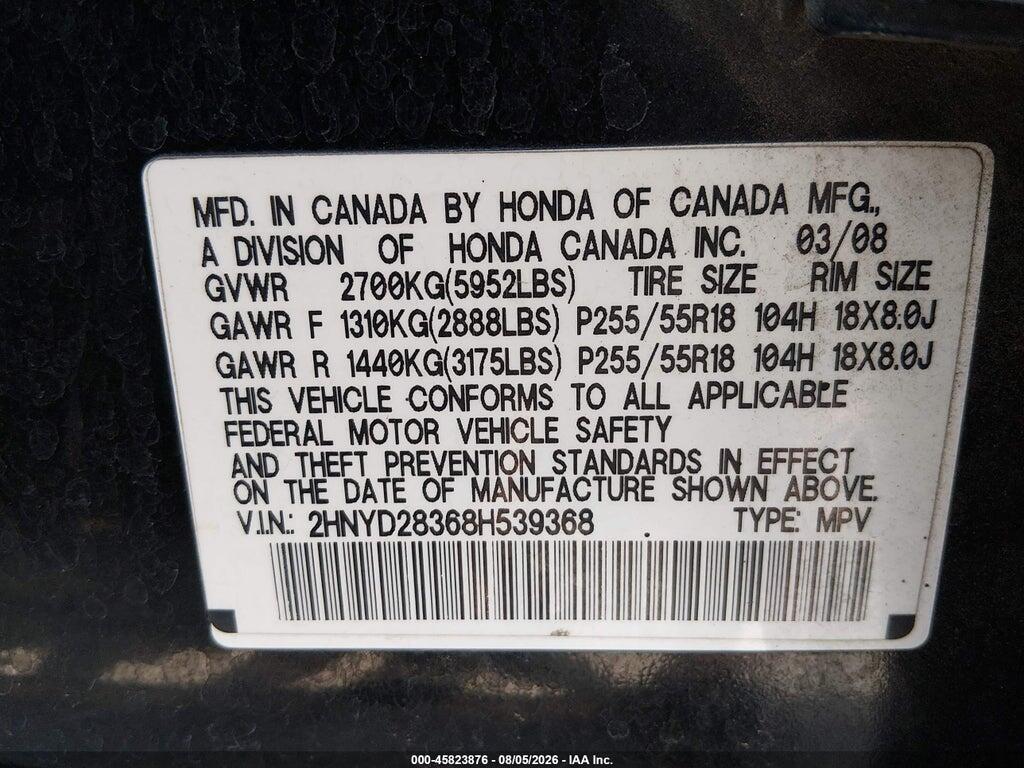 2HNYD28368H539368 2008 ACURA MDX photo no. 9