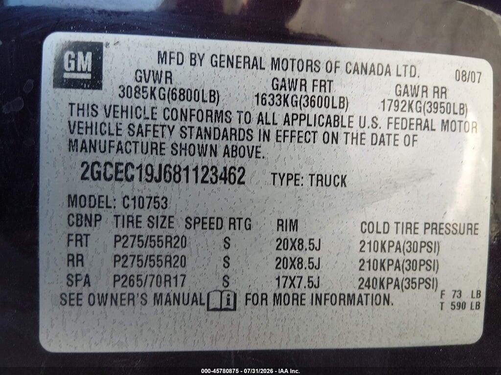 2GCEC19J681123462 2008 CHEVROLET SILVERADO 1500 photo no. 9