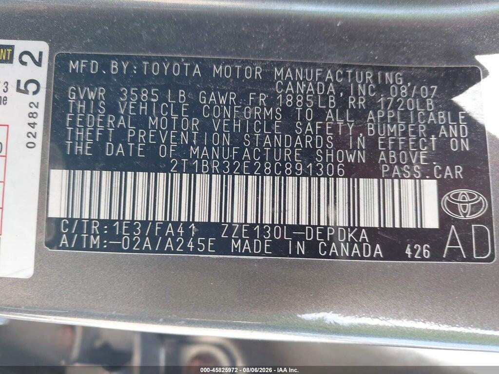 2T1BR32E28C891306 2008 TOYOTA COROLLA photo no. 9