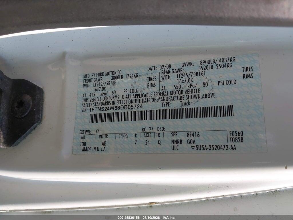 1FTNS24W88DB05724 2008 FORD E-250 photo no. 9