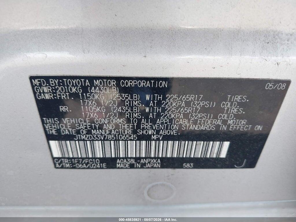 JTMZD33V785106545 2008 TOYOTA RAV4 photo no. 9