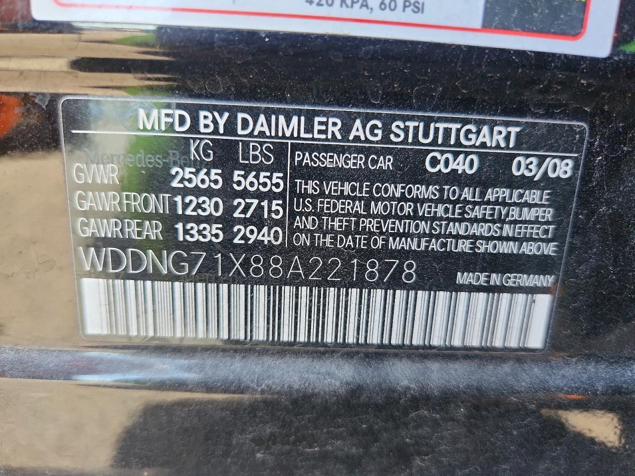 WDDNG71X88A221878 2008 MERCEDES-BENZ S photo no. 12