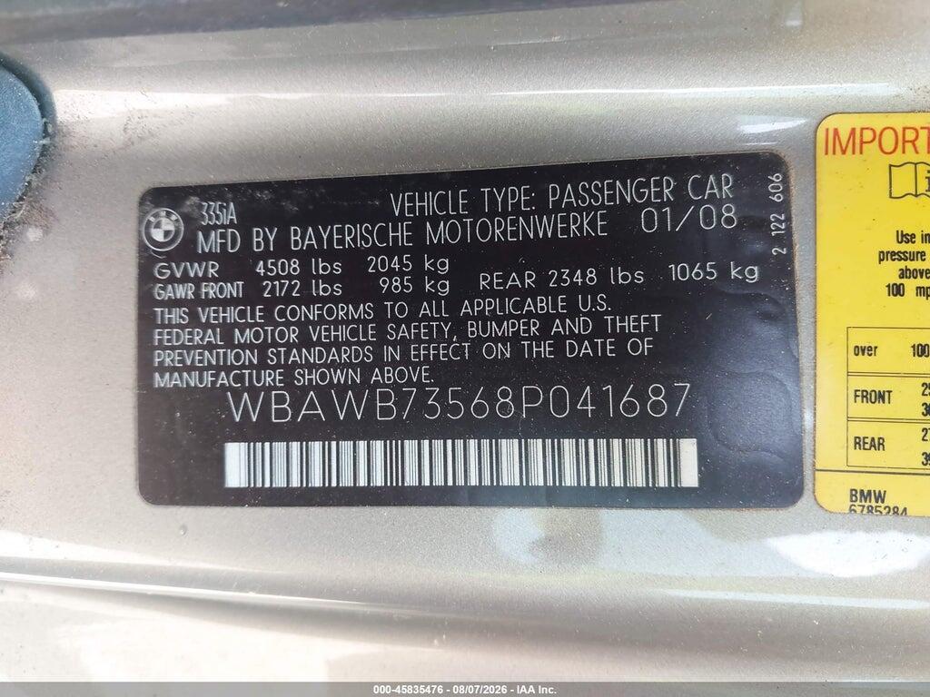 WBAWB73568P041687 2008 BMW 335I photo no. 9