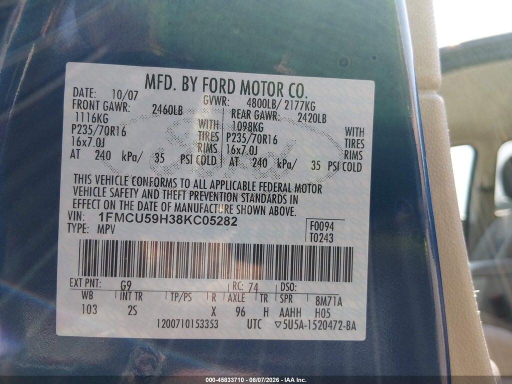 1FMCU59H38KC05282 2008 FORD ESCAPE HYBRID photo no. 9