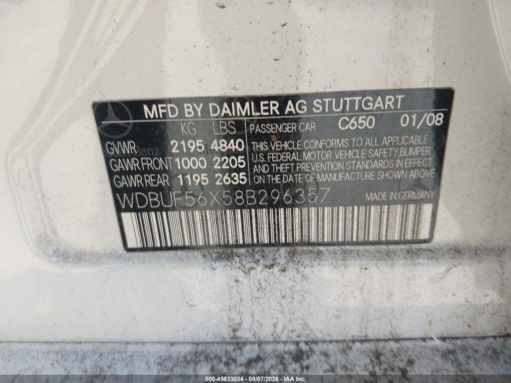 WDBUF56X58B296357 2008 MERCEDES-BENZ E 350 photo no. 9