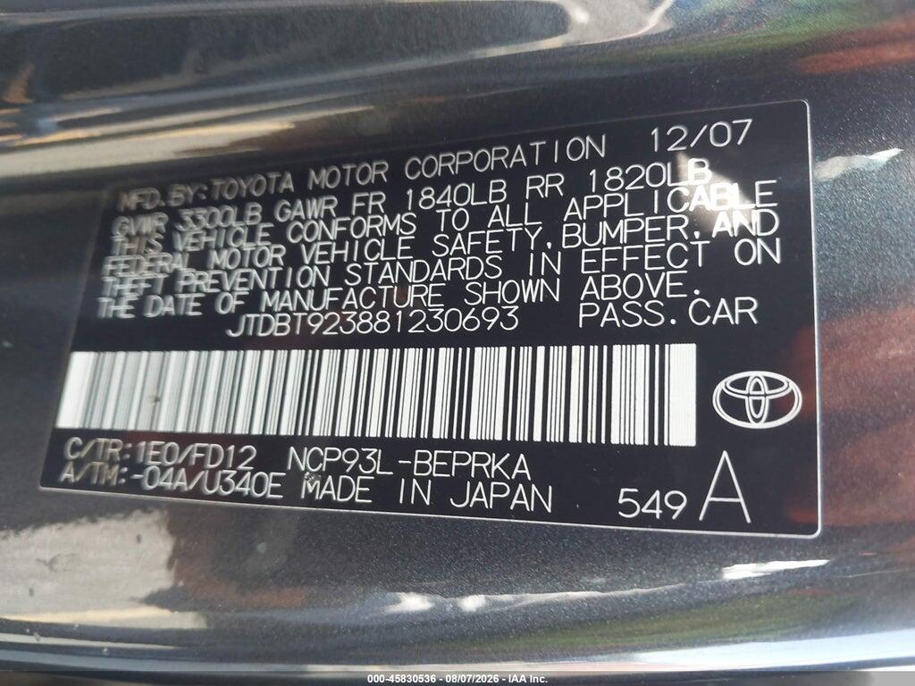 JTDBT923881230693 2008 TOYOTA YARIS photo no. 9
