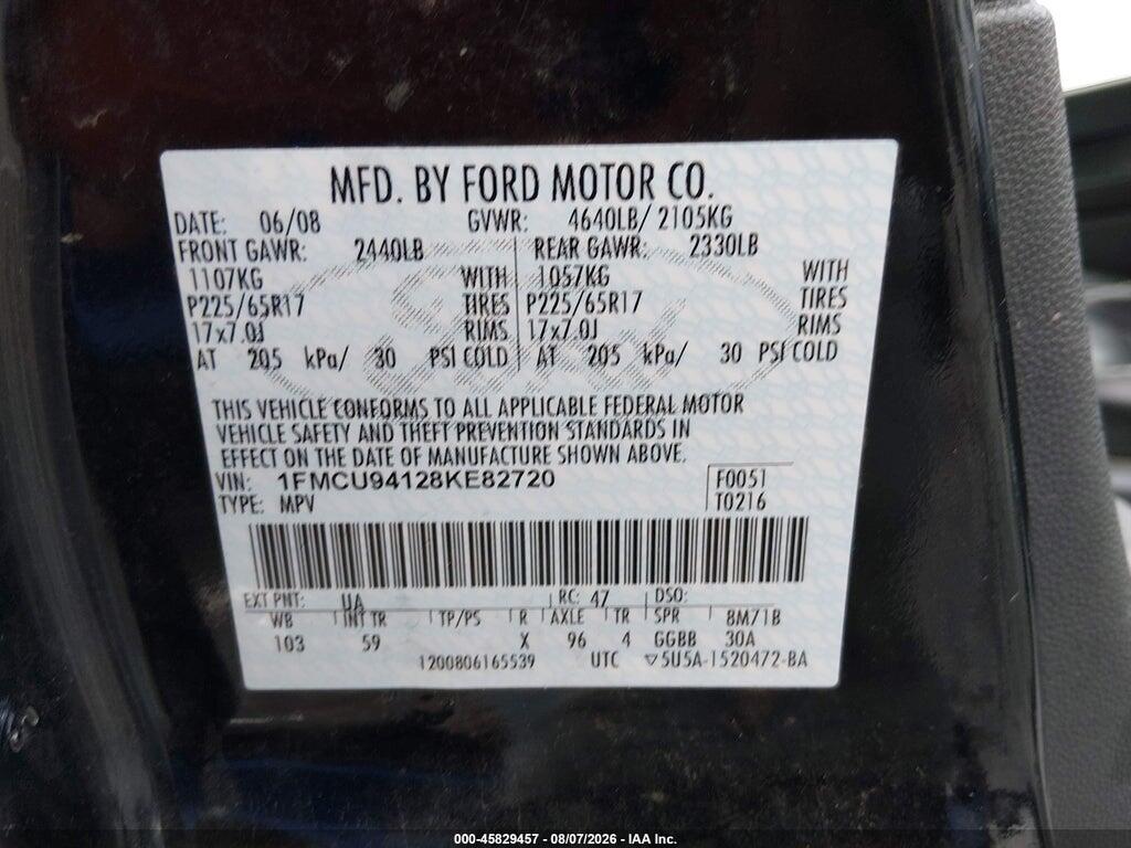 1FMCU94128KE82720 2008 FORD ESCAPE photo no. 9