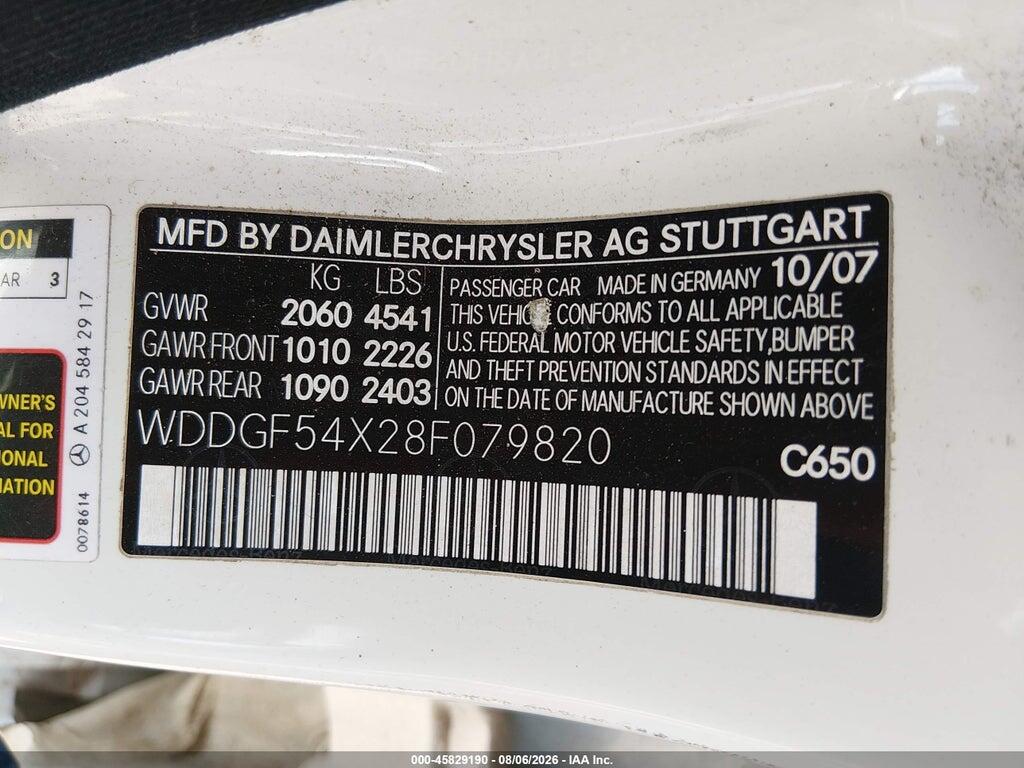 WDDGF54X28F079820 2008 MERCEDES-BENZ C 300 photo no. 9