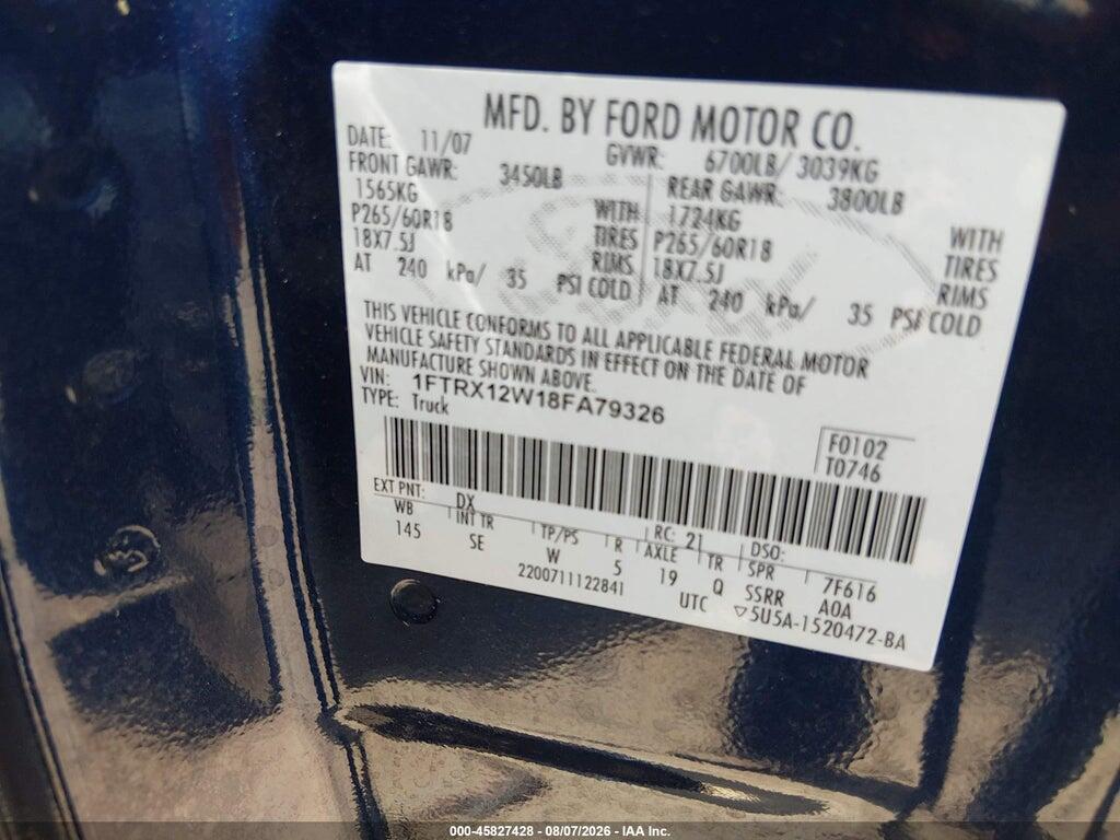 1FTRX12W18FA79326 2008 FORD F-150 photo no. 9