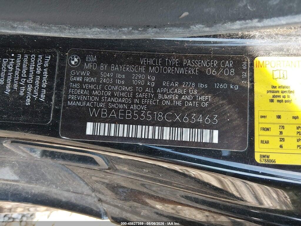WBAEB53518CX63463 2008 BMW 650I photo no. 9