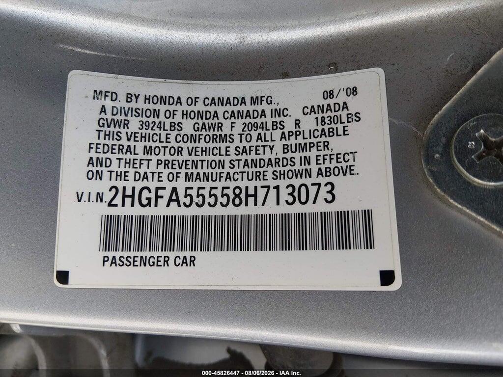 2HGFA55558H713073 2008 HONDA CIVIC photo no. 9