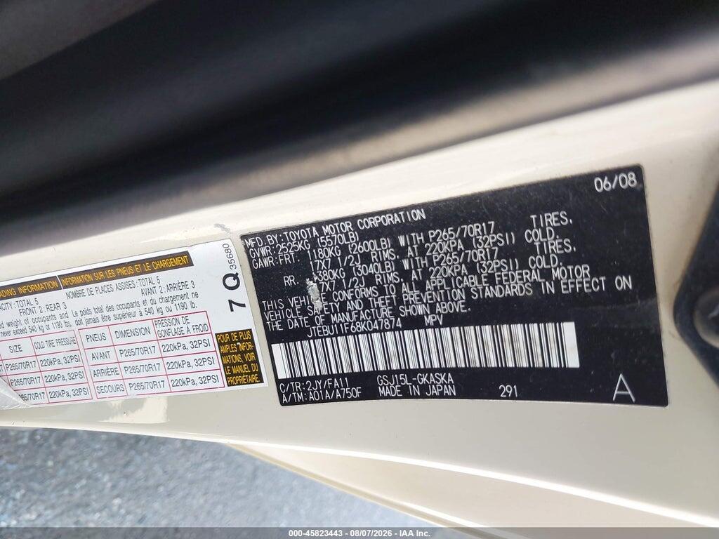 JTEBU11F68K047874 2008 TOYOTA FJ CRUISER photo no. 9
