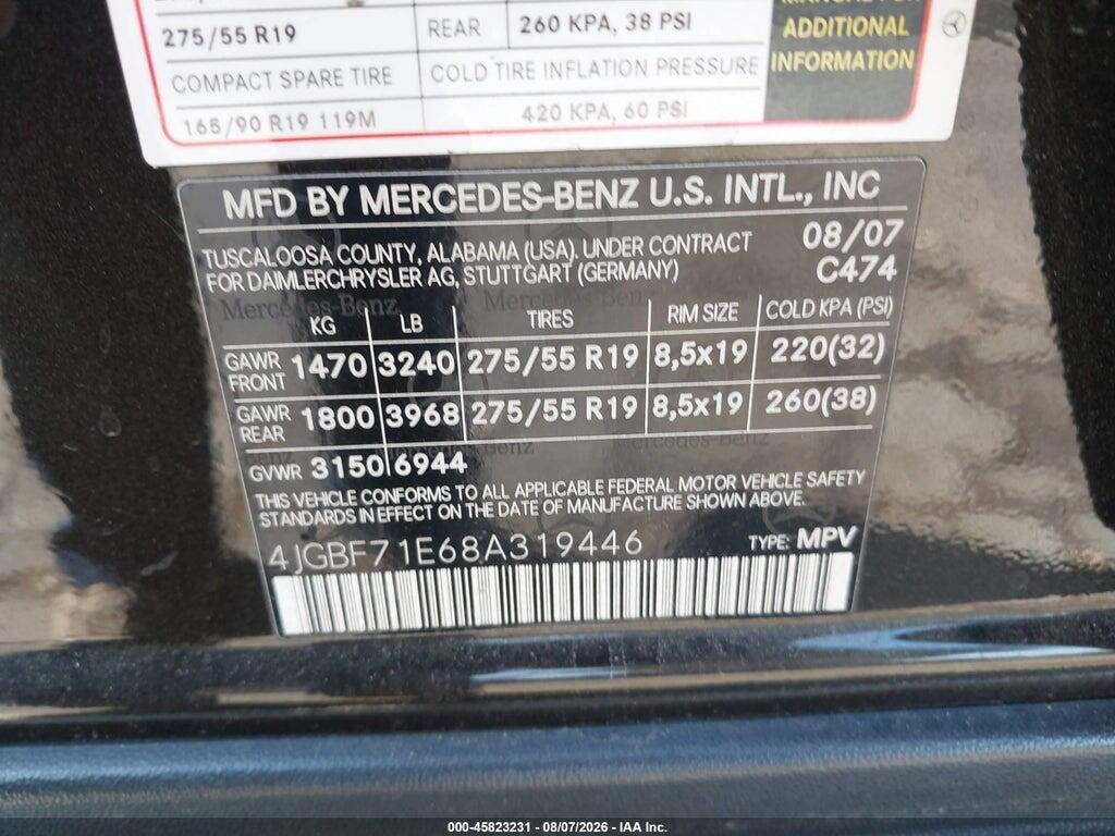 4JGBF71E68A319446 2008 MERCEDES-BENZ GL 450 photo no. 9