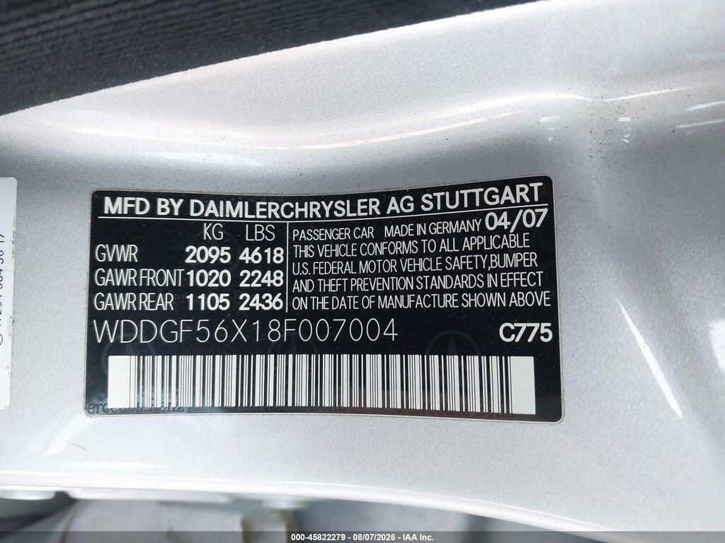 WDDGF56X18F007004 2008 MERCEDES-BENZ C 350 photo no. 9