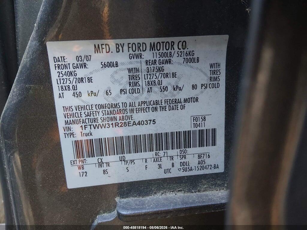 1FTWW31R28EA40375 2008 FORD SUPER DUTY F-350 SRW photo no. 8