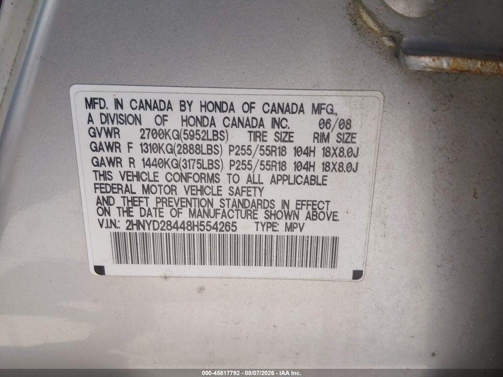 2HNYD28448H554265 2008 ACURA MDX photo no. 9