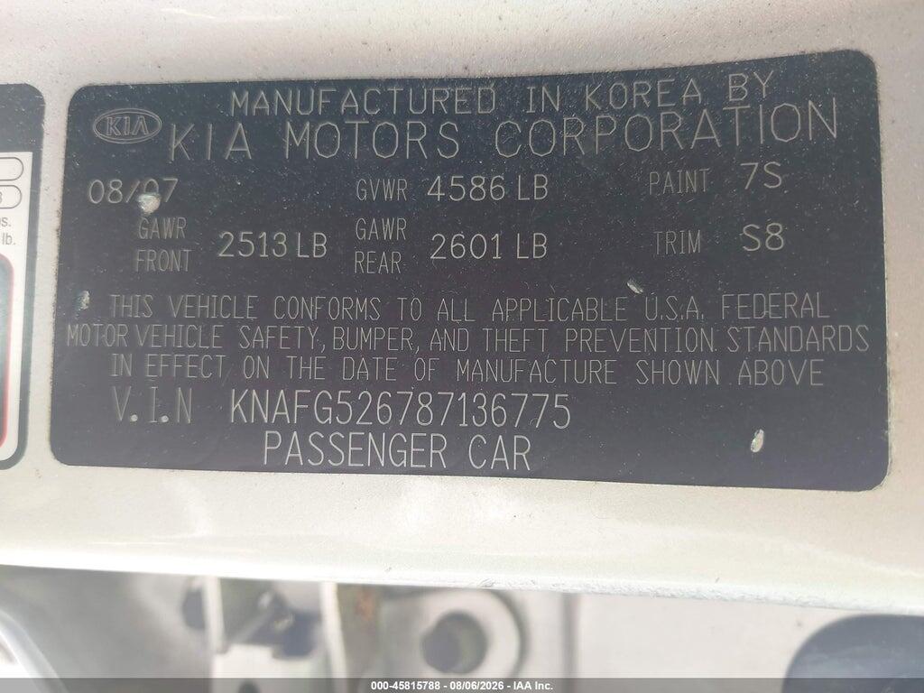 KNAFG526787136775 2008 KIA RONDO photo no. 9