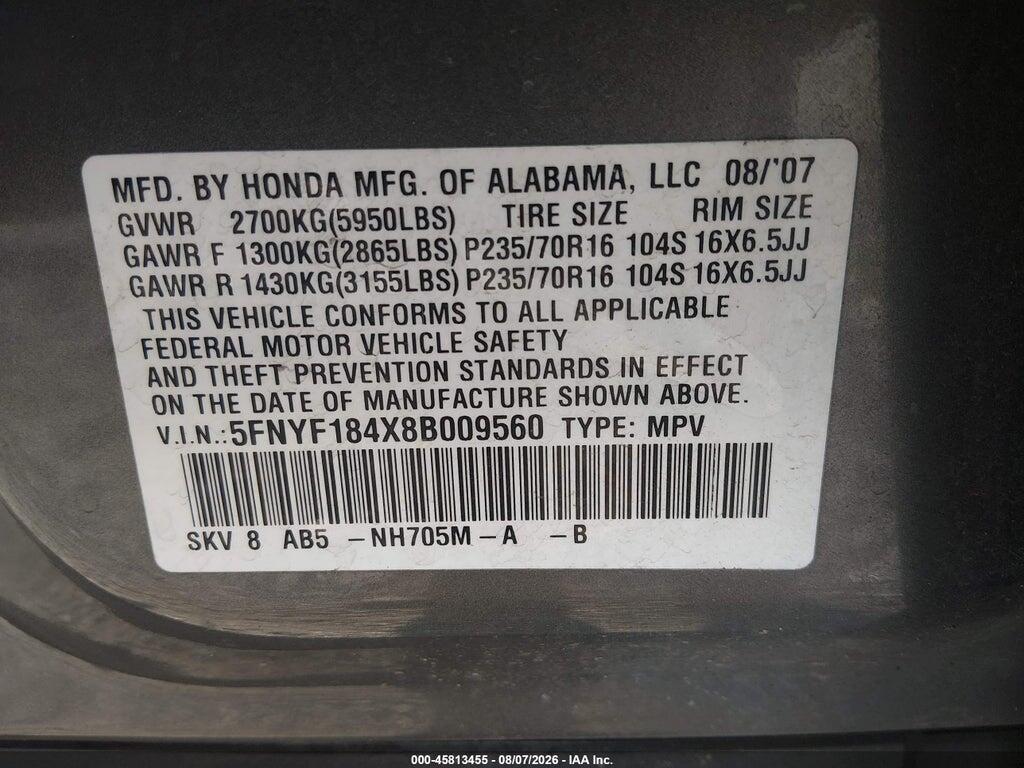 5FNYF184X8B009560 2008 HONDA PILOT photo no. 9