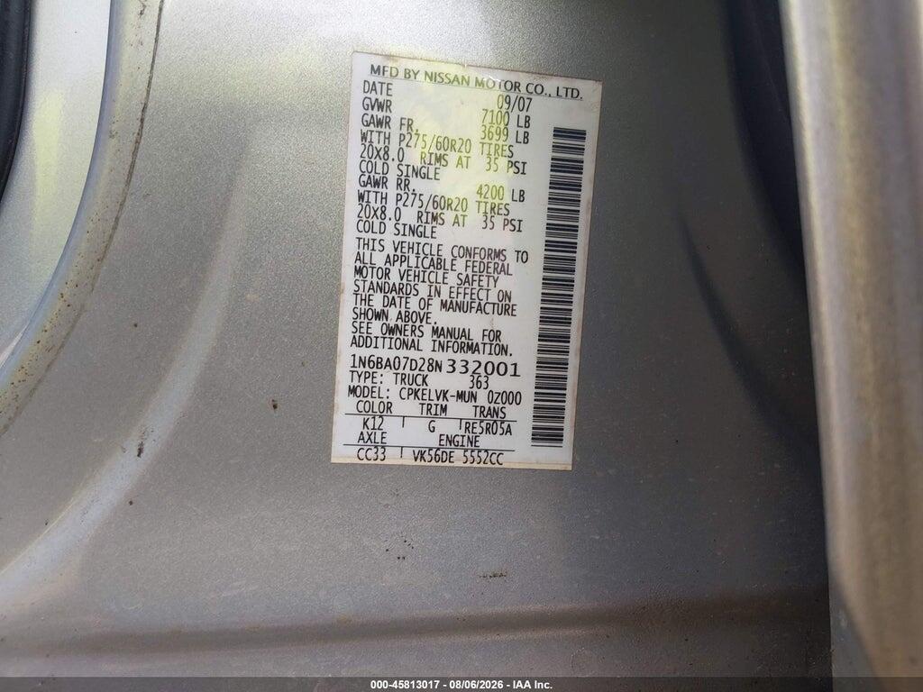 1N6BA07D28N332001 2008 NISSAN TITAN photo no. 9